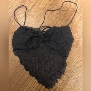 Black Textured Top With Criss Cross Back
